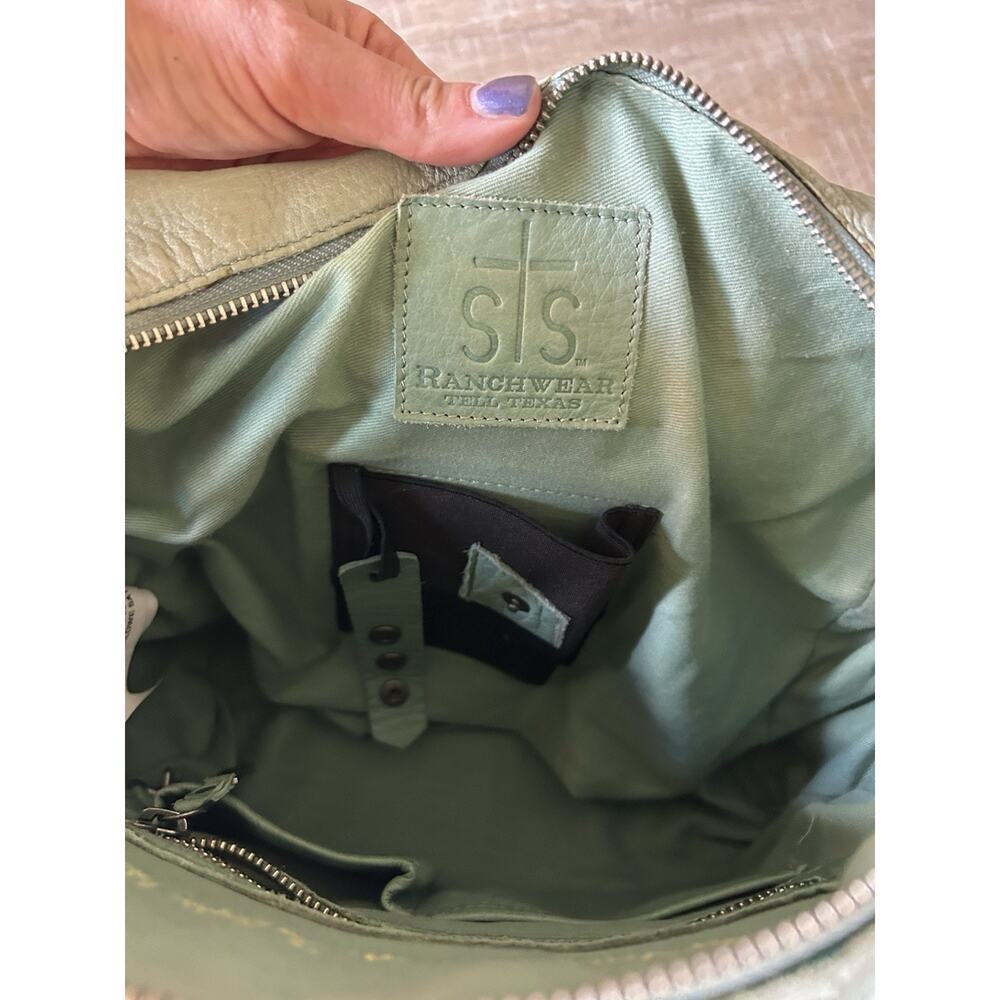 STS Ranchwear Marlowe Satchel Sea Foam Distressed Leather Shoulder Bag Tassel - Picture 3 of 16
